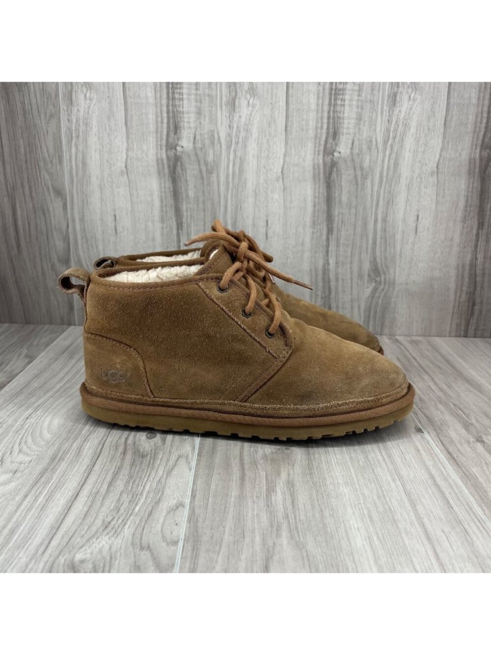 Ugg Boots Mens 9 Neumel Brown Suede Lace Up Lined Winter Ankle Shoes